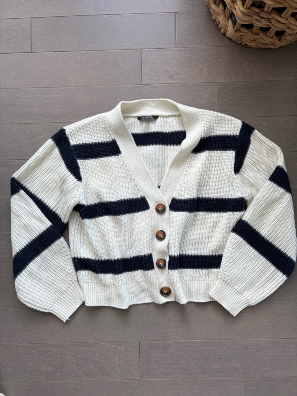 Navy & White Striped Knit Cardigan
